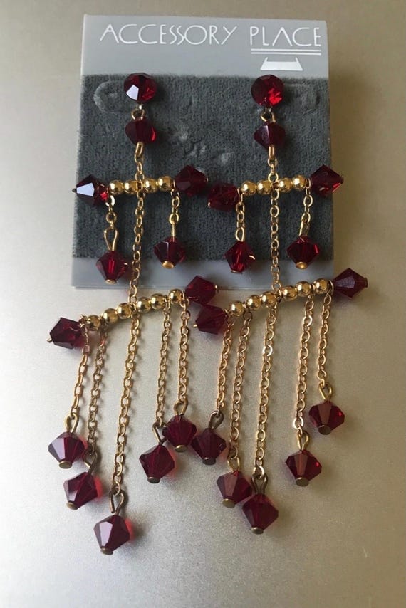 Accessory Place Ruby Red Bicone Crystal Bead Gold… - image 2