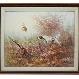 Oil on Canvas Pointer Dog, Hunting,  1980&#39;s, Signed by P. White