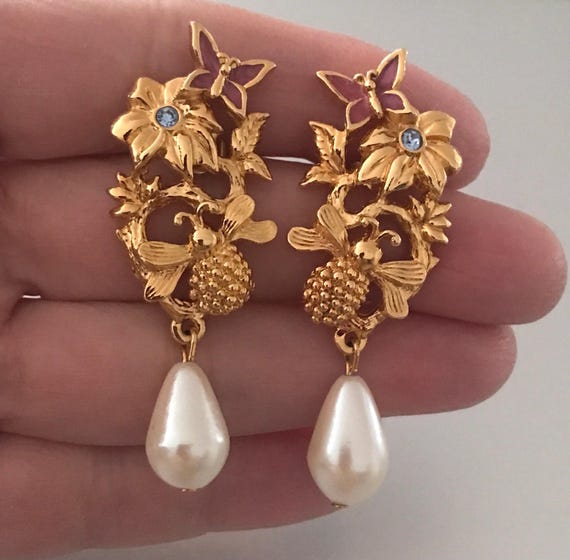 Vintage Avon Garden of Eden Dangle Drop Pearl Earrings