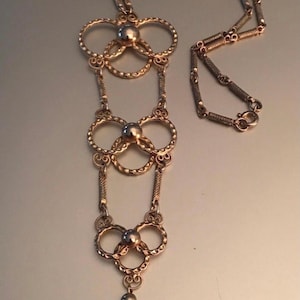 Mid Century Lariat Dangle Scroll Flower Tassel  Pendant Chain Necklace