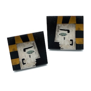 Sterling  Silver Cufflinks, Egyptian/Pharaoh Motive . Silver, Black and Golden Colors. &quot;Comedy and Tragedy&quot; theme. Unisex