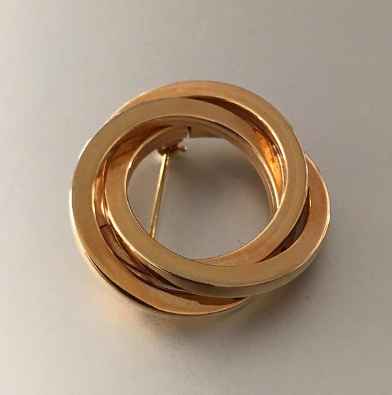 Vintage Trinity Brooch Interlocking Circle Gold P… - image 2