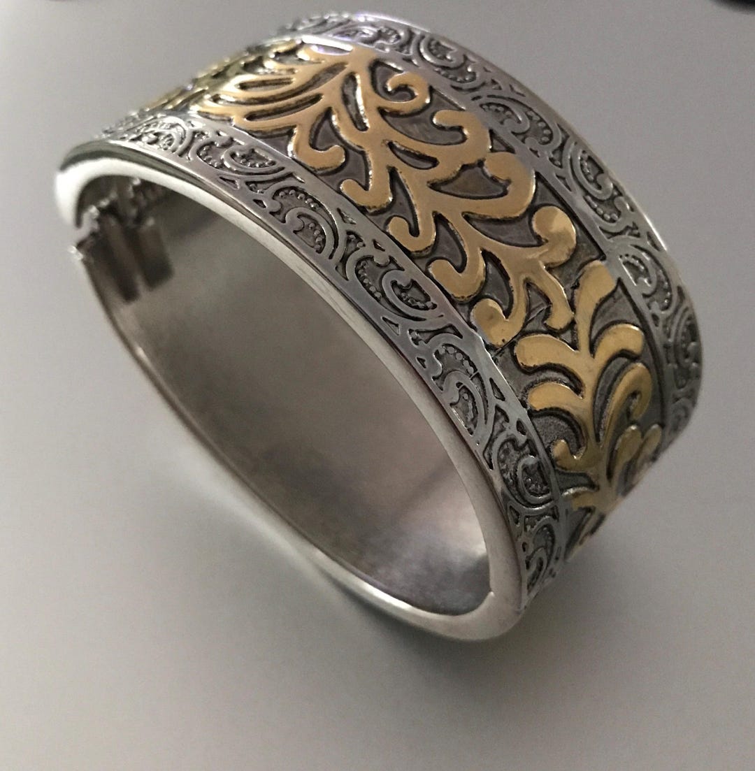 Vintage Gold Silver Raised Design Hinged Bangle Bracelet - Etsy