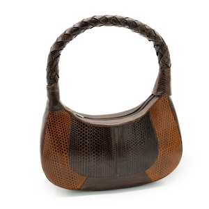 Nina Raye, Brown Two-tone Stylish Designer Women’s Handbag made of Genuine Sea Snake Skin