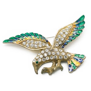 Real Vintage Rhinestones and Enamel Flying Bird Pin