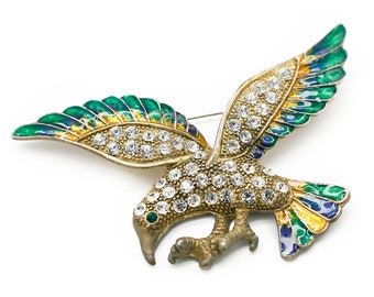 Real Vintage Rhinestones and Enamel Flying Bird Pin