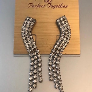 Orecchini pendenti vintage Art Déco in argento con strass, nuovi, vecchi stock, carta originale