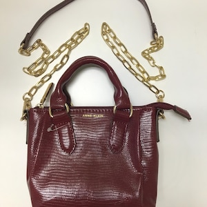 Ann Klein Lizard Embossed Burgund / Passion Red Gold Mini Crossbody Satchel Bag Neu
