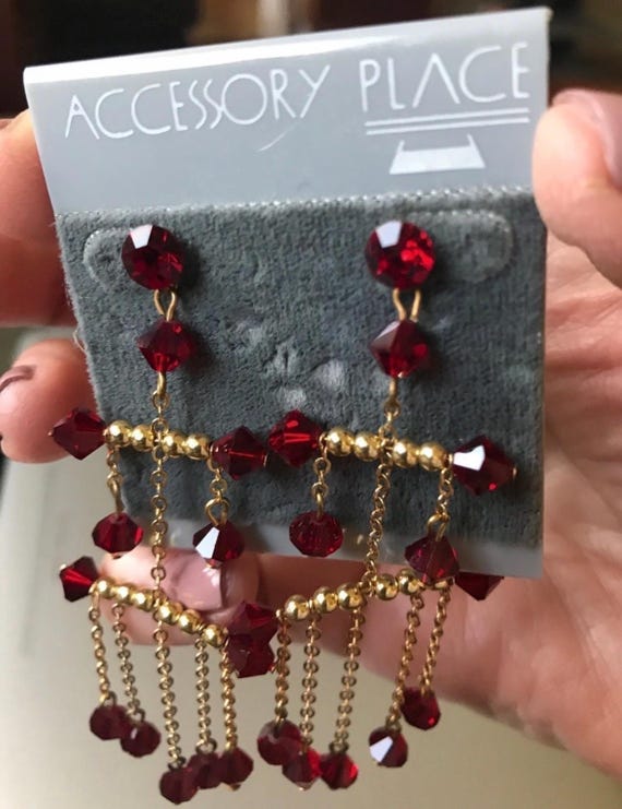 Accessory Place Ruby Red Bicone Crystal Bead Gold… - image 4