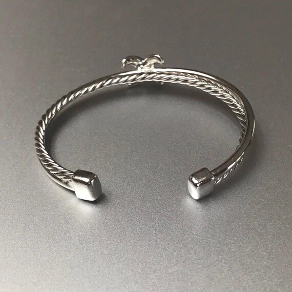 Designer Inspired Rhinestone Crossover Silver Cuf… - image 5