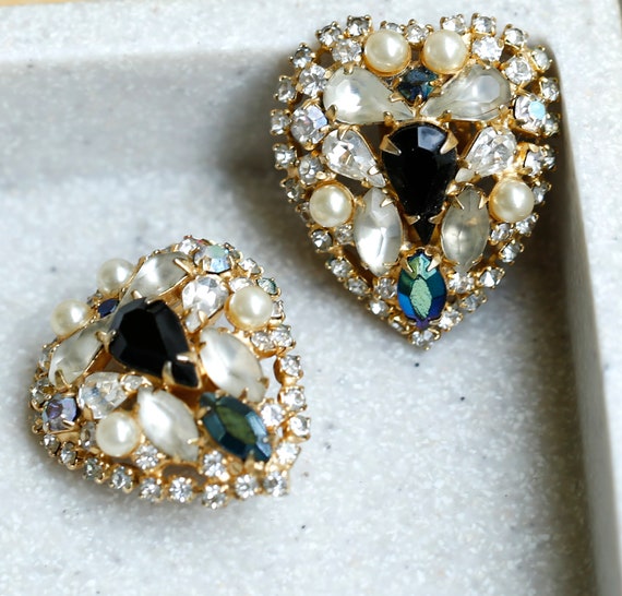 Vintage Hobe Crystal Pearl Clip Earrings 1950'S - image 4