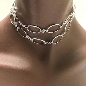 Vintage sterlingzilver Italië geometrische ovale schakelketting modernistisch gemarkeerd