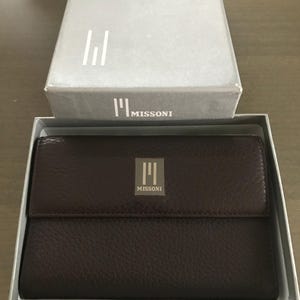 Carteira de couro Missoni Chocolate Brown autêntica, nova na caixa