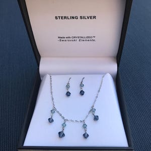 Sterling Silver 925 Swarovski Crystal Dangle Charms Chain Necklace and Earrings Set New Original Box