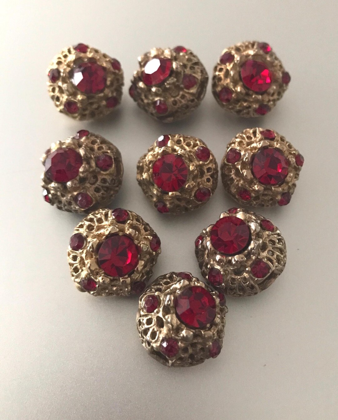 Vintage Ruby Red Rhinestone Ornate Gold Tone Buttons Lot of 9 - Etsy