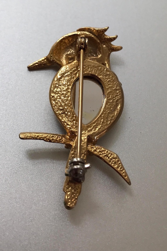 Broche Oiseau Métal Doré Avec Pierre Et Strass Cristal - Neuf Sans Emballage, Accessoire Vintage
