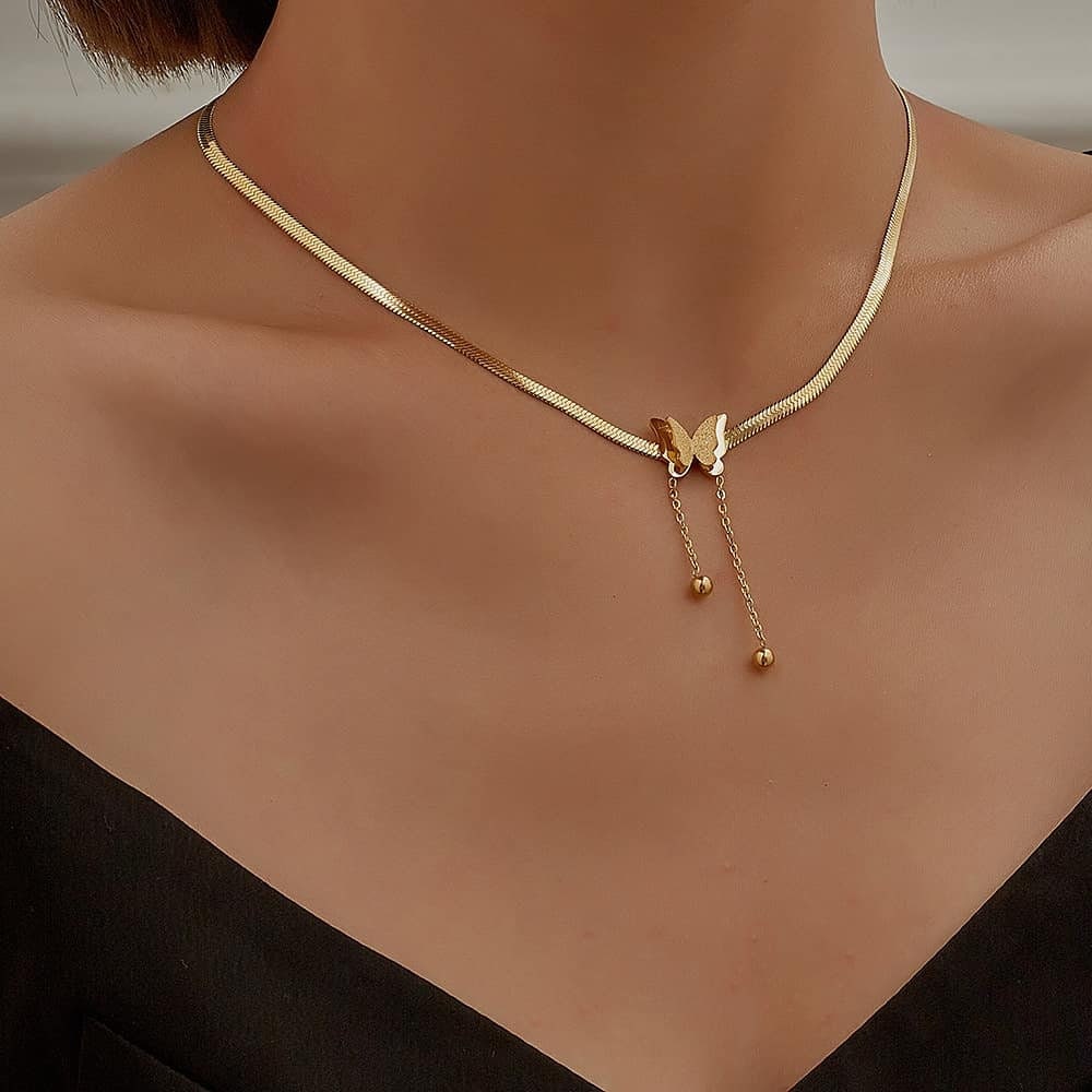 K Gold Plated Butterfly Necklace Etsy
