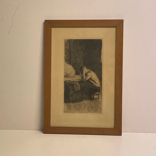 Käthe Kollwitz etching Woman by the Cradle