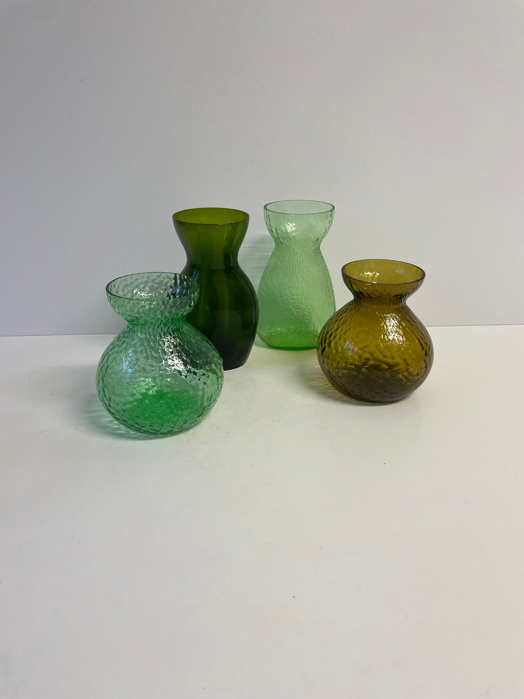 Green and Mossgreen Hyacinth / Bulb Forcing Glass Vases Round Etsy