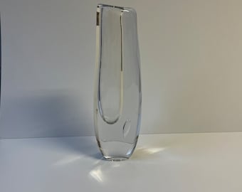 Vicke Lindstrand clear heavy art glass vase with air bubble Kosta