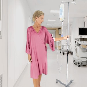 Bata de hospital con broches, camisón de cirugía, bata con lazos laterales, paquete de cuidados para quimioterapia, obsequios de recuperación para mujeres, obsequios de quimioterapia y mastectomía