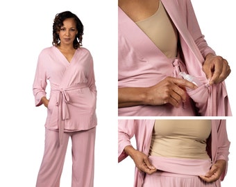 Mastectomy Pajamas with Inside Pockets, Breast Cancer Gifts for Women, Cancer Care Package for Her, Hysterectomy Post Surgery Hospital Gown