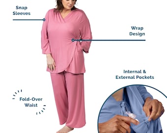 Best Gift for Cancer Patients - Post Op Surgery Recovery Pajamas (Breast Cancer, Mastectomy, Chemo, Central and PICC line, IV, Port Access)