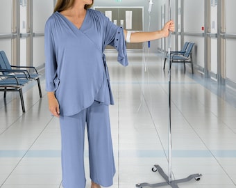 Herz-Chirurgie-Pyjama-Set für Frauen (interne Drainagetaschen + einfacher IV-Zugriff), Geschenk für offene Herz-Chirurgie, Herz-Chirurgie-Pflegepaket für Sie