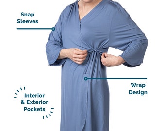 Women’s Post Surgery Hospital Gown with Snaps for Easy Access to IVs, PICCs and more  | Great Shoulder Surgery Gift for Her | READY TO SHIP