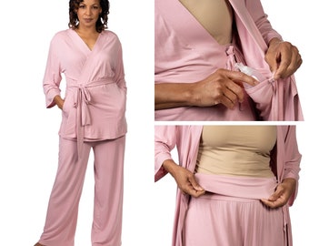 Mastectomy Pajamas with Drain Pockets, Breast Cancer Care Package Item, Hysterectomy Gifts for Women, (Surgery Hospital Gown alternative)