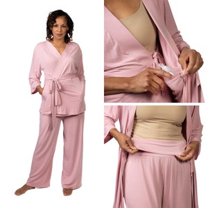 Mastectomy Pajamas with Drain Pockets, Breast Cancer Gifts for Women, Cancer Care Package for Her, Hysterectomy Post Surgery Hospital Gown