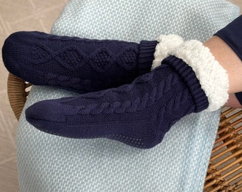No-Slip Fleece-Lined Slipper Socks for Women | Warm & Fuzzy Socks with Grips | Cozy Gifts for Her | Comfort Gifts for Mom | Soft Socks