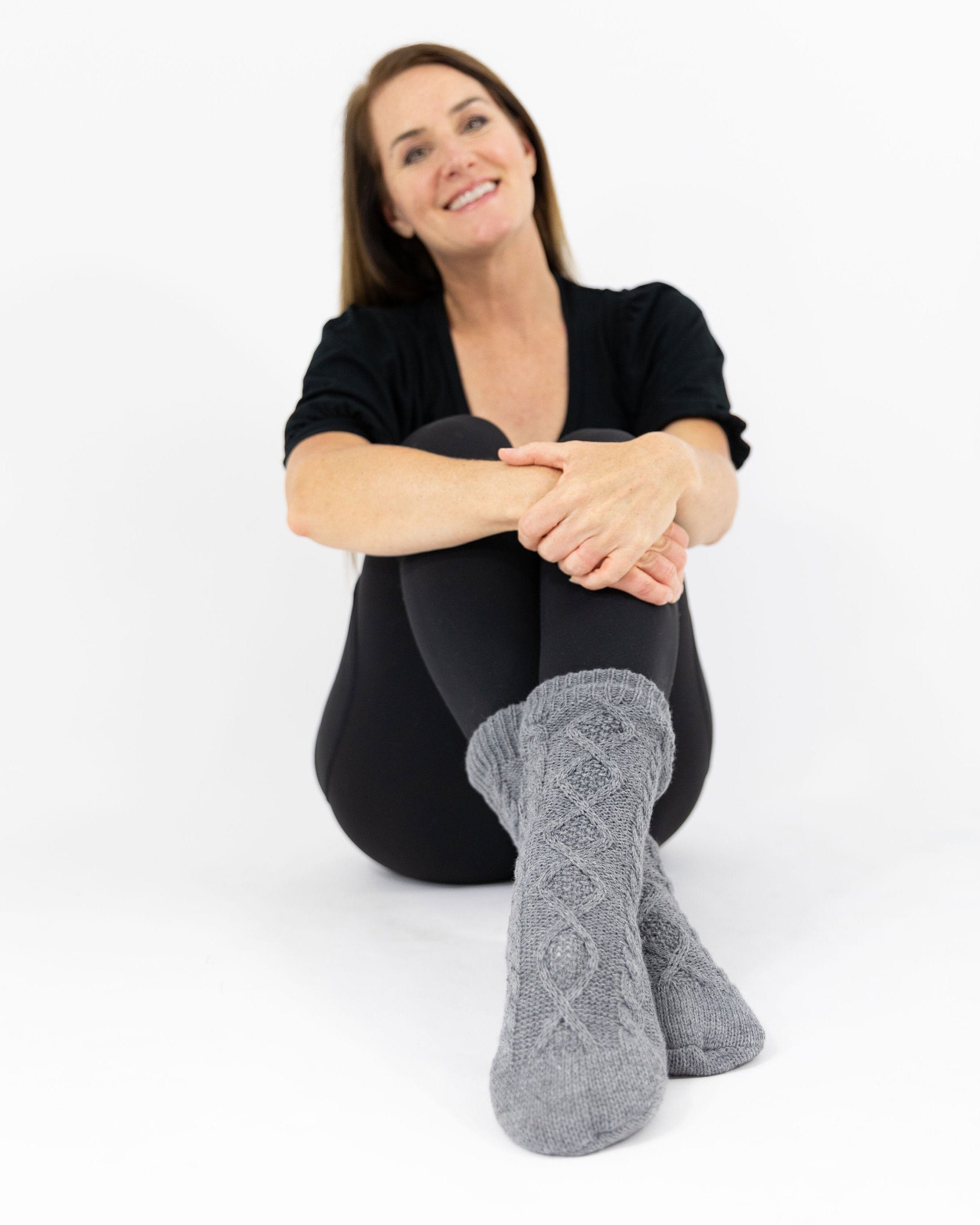 Cable Knit Fleece Lined Slipper Socks for Women, Fuzzy Bed Socks With ...