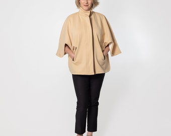 Fleece Lined Jacket, Sweater Cape Coat, Plus Size Winter Poncho, Cape Cloak, Adaptive Clothing (Side Buttons for Arm Immobility)