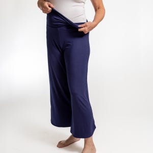 Wide Leg Lounge Pants with Foldover Waist, Low Rise, Modal High Waisted Pajama Pants, Yoga Pants, Soft, Natural Sleepwear, Loungewear