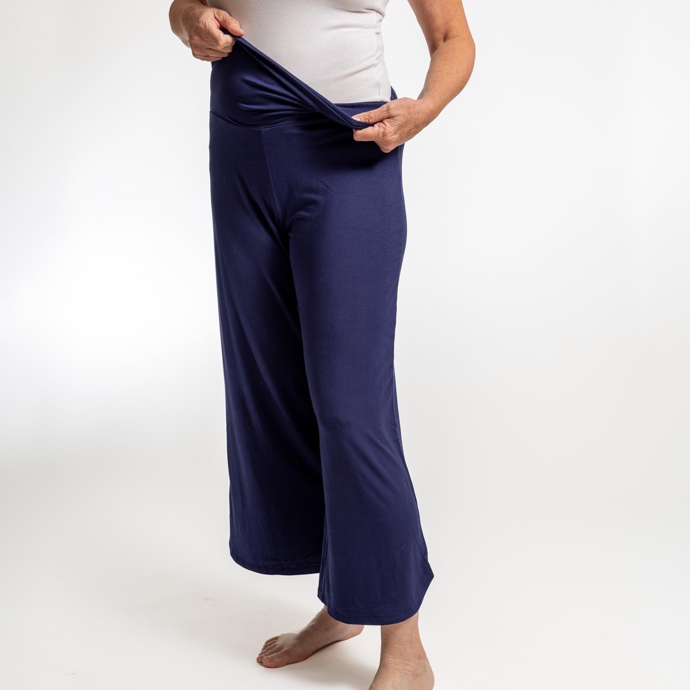 Wide Leg Lounge Pants With Foldover Waist, Low Rise, Modal High 