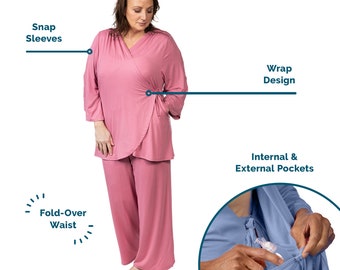Post Surgery Pajamas (Alt. to Hospital Gown), Breast Cancer Gift for Mastectomy Surgery, Cancer Care Package for Women, Hysterectomy Gift