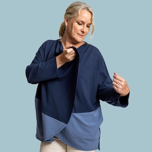 Shoulder Surgery Shirt for Women, Long Sleeve Rotator Cuff Surgery Shirts with Snaps, Mastectomy Shirt with Drain Pockets