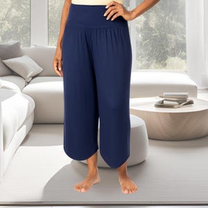 Wide Leg Lounge Pants with Foldover Waist, Low Rise, Modal High Waisted Pajama Pants, Yoga Pants, Soft, Natural Sleepwear, Loungewear