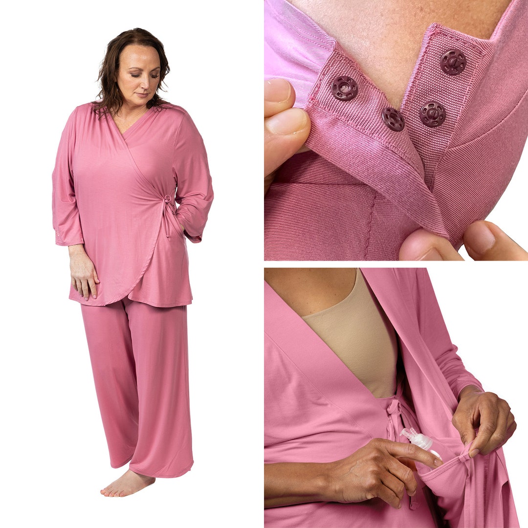 Mastectomy Pajamas With Snaps alt. to Hospital Gown, Post Surgery Gift