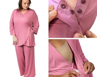 Mastectomy Pajamas with Snaps (Alt. to Hospital Gown), Post Surgery Gift, Breast Cancer Care Package, Hysterectomy Gifts, Chemo Care Package
