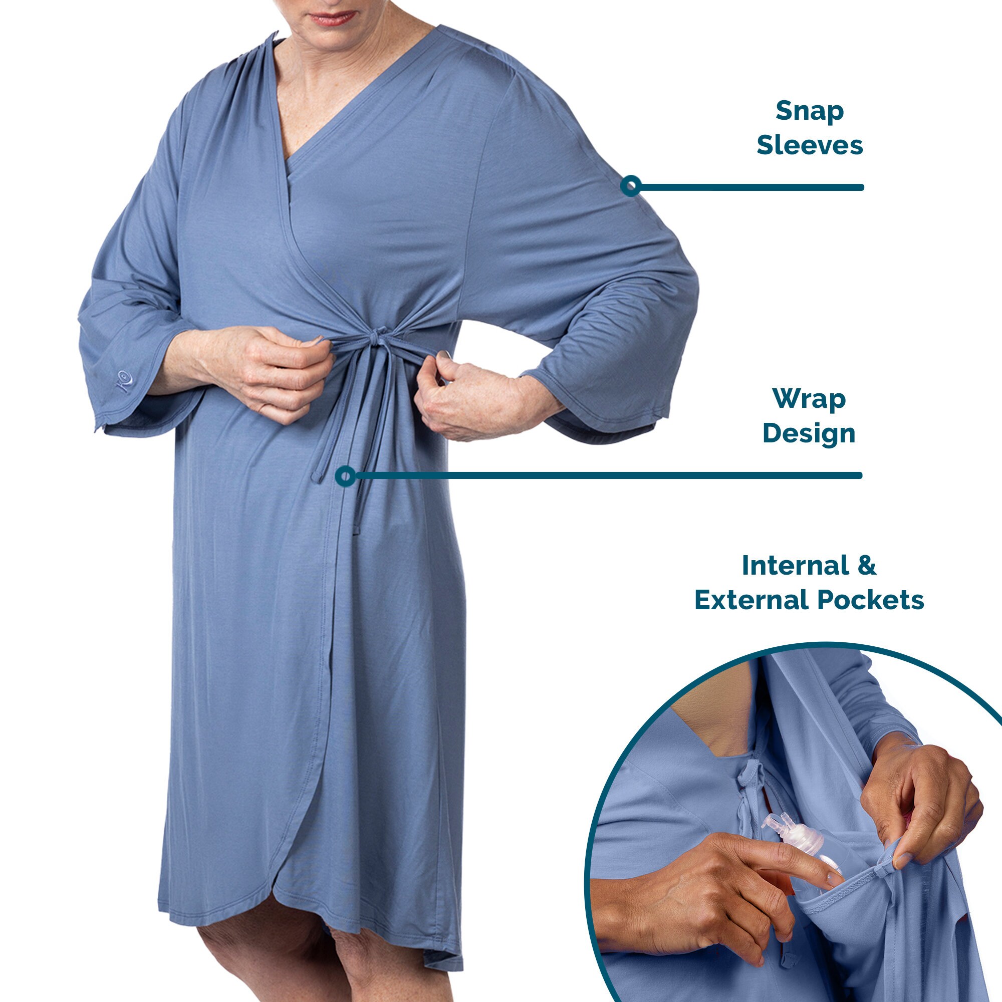 Mastectomy Robe With Internal Pockets for Drains and Pumps, Hospital ...