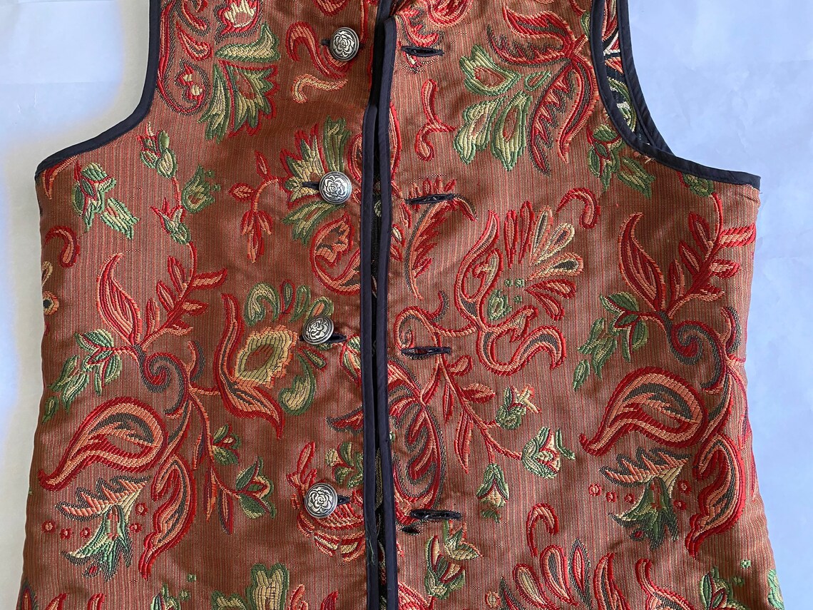 Unique Reversible Vest Tapestry Floral Pattern Preloved Etsy