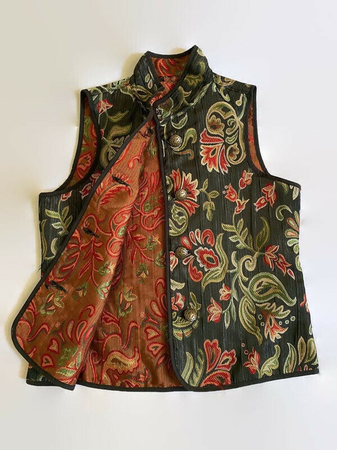 Unique Reversible Vest Tapestry Floral Pattern Preloved Etsy
