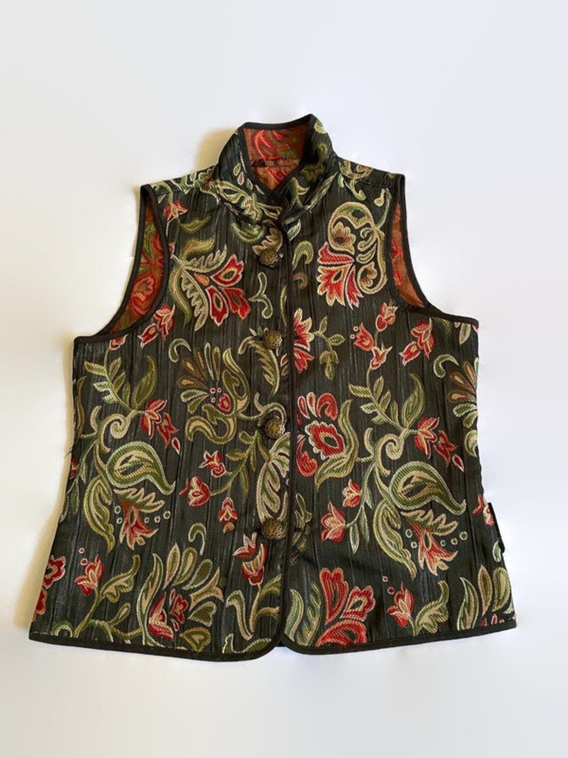 Unique Reversible Vest Tapestry Floral Pattern Preloved Etsy