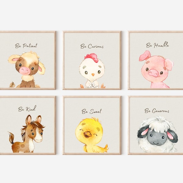 Farm Nursery Decor, Minimalist Farm Collection, Barnyard Theme, Baby Farm Animals Collection, Neutral Nursery, Two Sets of 6