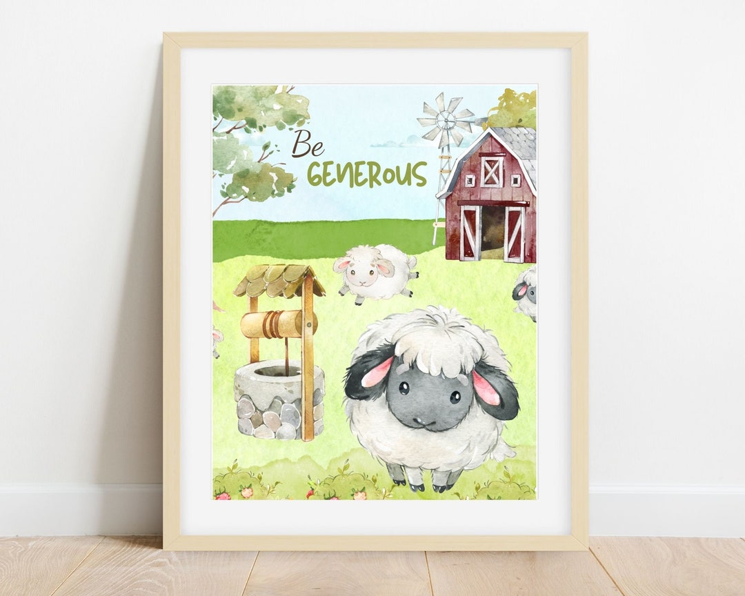 Farm Nursery Decor, Barnyard Theme Print, Baby Sheep Wall Decor, Kids