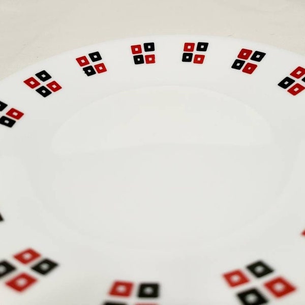 White Glass Bread Plates with Black and Red Blocks, Corelle Livingware Uptown Bread Plates