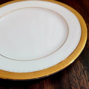 Pristine White and Rich Gold China Salad Plates set of 3, Vintage Noritake Metropolitan Gold 4345 China Salad Plates