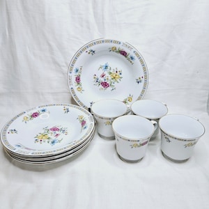 Mid Century Floral China with Gold Trim Dinnerware Pieces, Vintage Liling White China Ling Rose Dinnerware Pieces